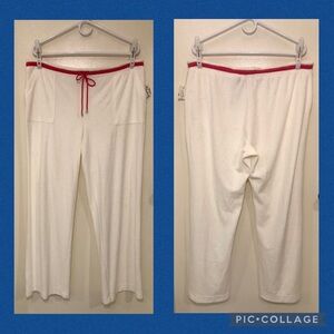 NWT Saks Fifth Avenue Threads Terry Pants, White/Coral 1